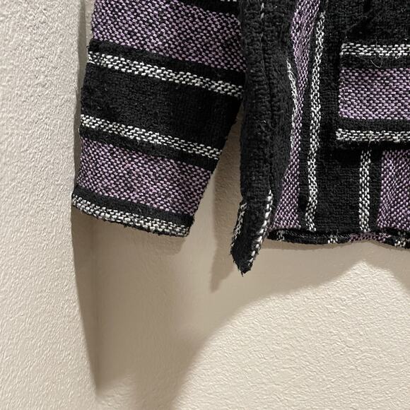 CUAMATZI MEXICAN TEXTILES Men’s Purple Striped Serape Jacket L - Picture 2 of 5